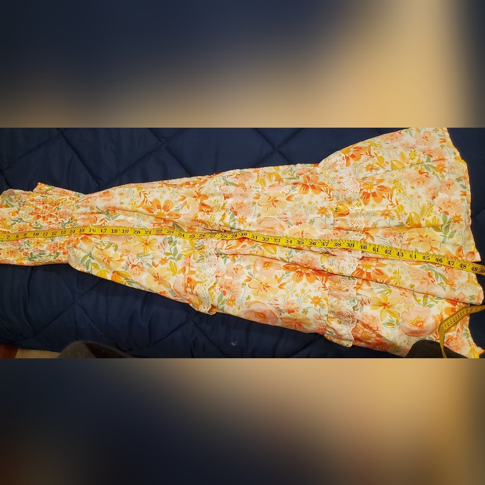 Haute Hippie Orange/Pink  and Cream  Floral Maxi Dress, Size 6. - Picture 13 of 16